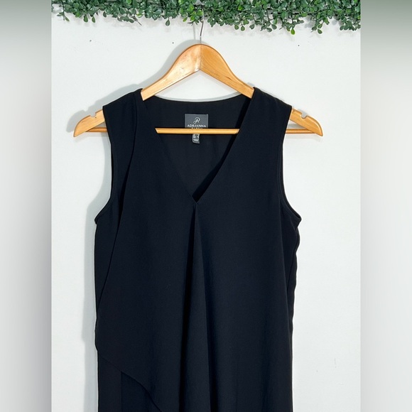 ADRIANNA PAPELL Womens Black sheer Lined Pull-on Draped Asymmetrical Hem Dress 4 - Picture 3 of 10